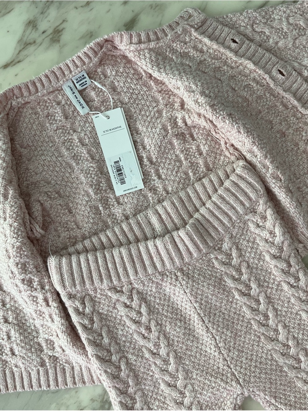 Janie and Jack Pale Pink Cable-Knit Cardigan & Pants Matching Set - Picture 4 of 8